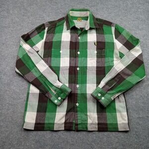 Human Made Shirt Mens Large Green Brown Plaid Flannel Button Up Made in Japan*